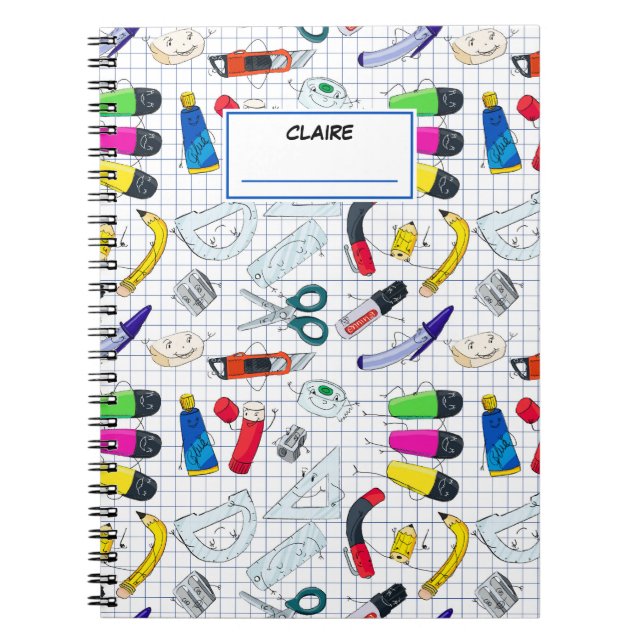 Back to School pattern Personalised name Notebook (Front)