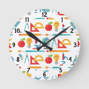 Back To School Pattern - Teacher Education Round Clock