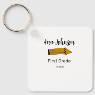 Back to school pencil add name grade class year te key ring