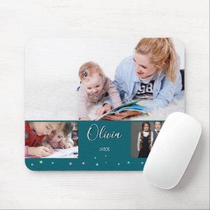 Back to School Photo Collage Deep Teal Name Mouse Mat