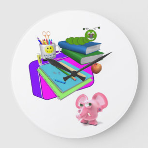 Back to School Pig Books Worm Clock