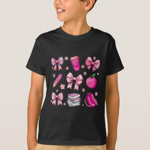 Back To School Pink Coquette Bow Pencil Apple Kids T-Shirt