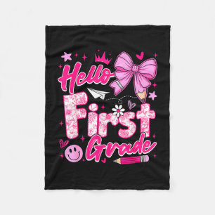Back to school pink hello first grade coquette bow fleece blanket