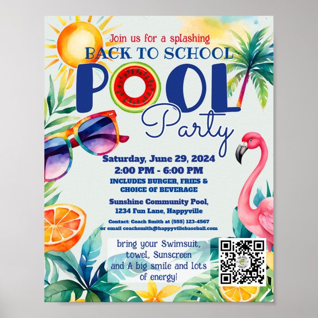 back to school Pool party class friends birthday Poster (Front)