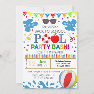Back to School Pool Party Invitation