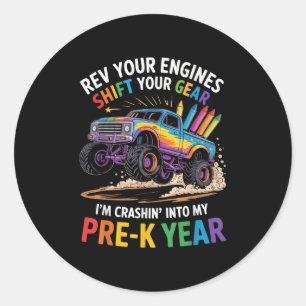 Back To School Pre-k Preschool Monster Truck First Classic Round Sticker
