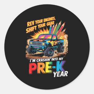 Back To School Pre-k Preschool Monster Truck First Classic Round Sticker