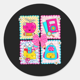 Back To School Preppy Coquette Pencil Bow Teacher Classic Round Sticker