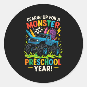 Back To School Preschool Pre-k Monster Truck First Classic Round Sticker
