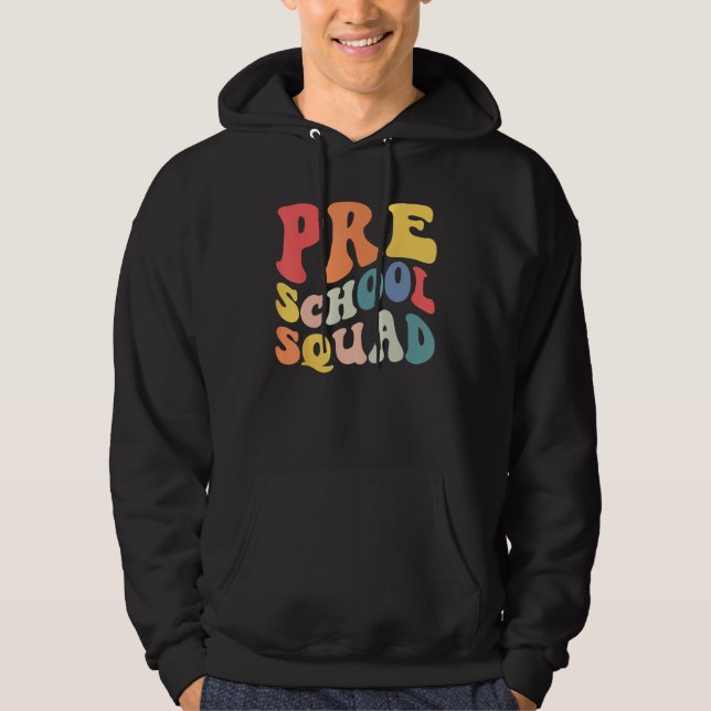Back to School Preschool Squad Groovy Teacher Kids Hoodie (Front)