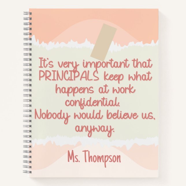 Back to school Principal Retro Peach Wavy Funny Notebook (Front)