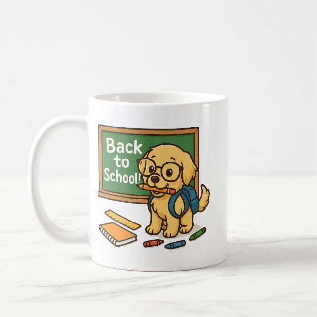 Back to School Pup – Cute Golden Retriever Coffee Mug (Left)