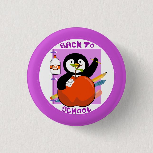 Back to School Purple Penguin 3 Cm Round Badge (Front)