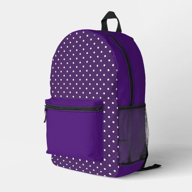 Back To School Purple White Polka Dots  Printed Backpack (Back Corner Right)