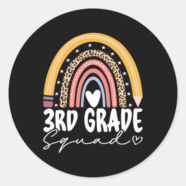 Back To School Rainbow 3rd Third Grade Squad Teach Classic Round Sticker (Front)