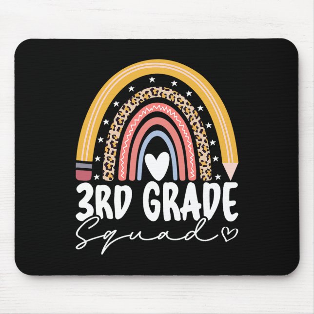 Back To School Rainbow 3rd Third Grade Squad Teach Mouse Mat (Front)