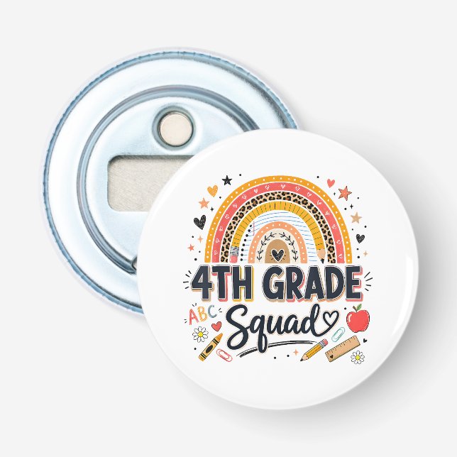 Back to School Rainbow 4th Fourth Grade Squad Bottle Opener (Front)