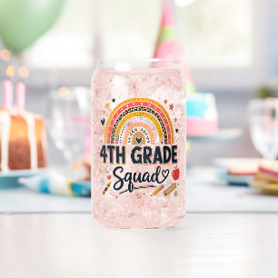 Back to School Rainbow 4th Fourth Grade Squad Can Glass