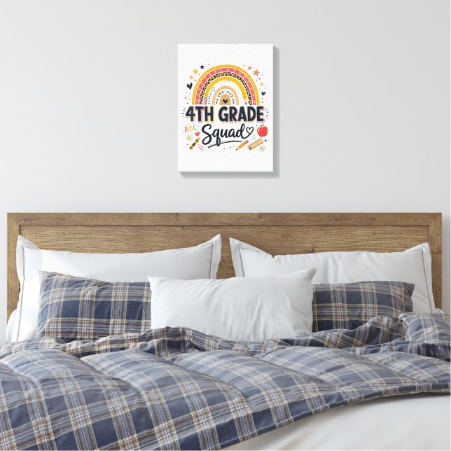 Back to School Rainbow 4th Fourth Grade Squad Canvas Print (Insitu(Bedroom))