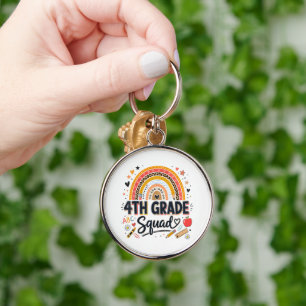 Back to School Rainbow 4th Fourth Grade Squad Key Ring