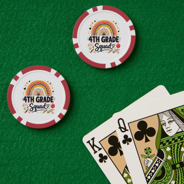 Back to School Rainbow 4th Fourth Grade Squad Poker Chips (Poker Table (Double))