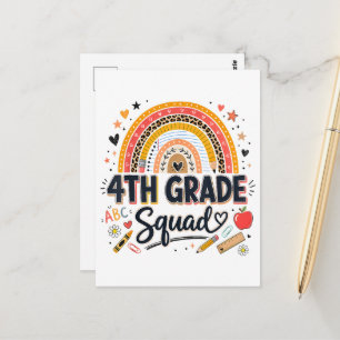 Back to School Rainbow 4th Fourth Grade Squad Postcard