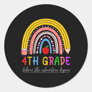 Back To School Rainbow 4th Grade Where The Adventu Classic Round Sticker