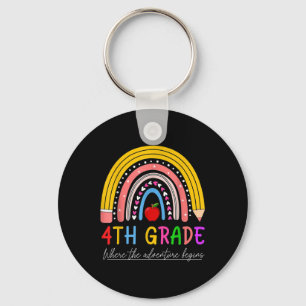 Back To School Rainbow 4th Grade Where The Adventu Key Ring