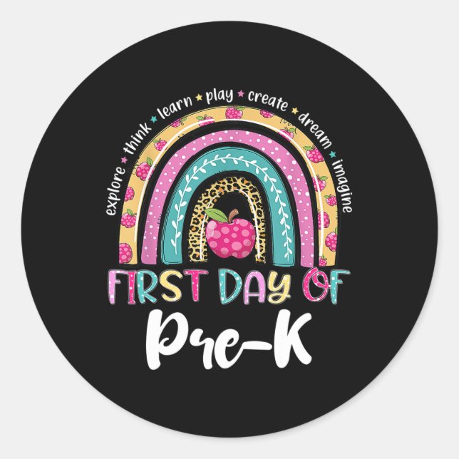 Back To School Rainbow Happy First Day Of Pre-k Gi Classic Round Sticker (Front)