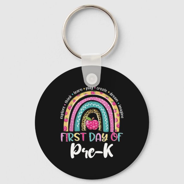 Back To School Rainbow Happy First Day Of Pre-k Gi Key Ring (Front)