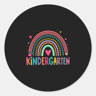 Back to school rainbow kindergarten teacher classic round sticker