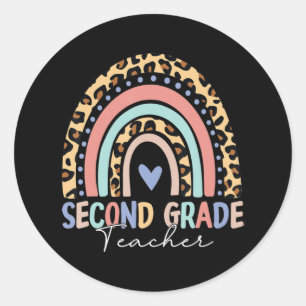 Back To School Rainbow Leopard Second Grade Teache Classic Round Sticker