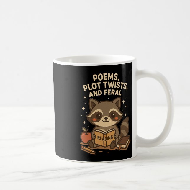 Back To School Reading Teacher Racoon Poem Plot T Coffee Mug (Right)