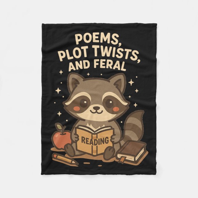 Back To School Reading Teacher Racoon Poem Plot T Fleece Blanket (Front)