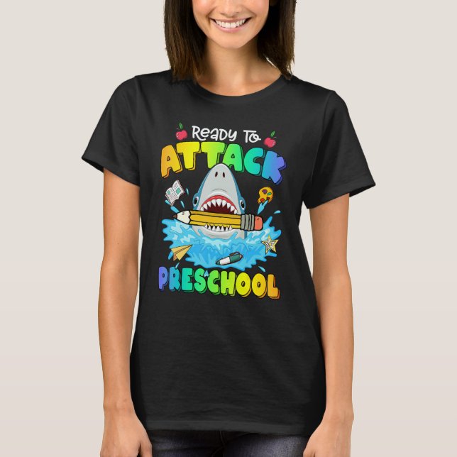 Back To School Ready To Attack Preschool Shark Boy T-Shirt (Front)