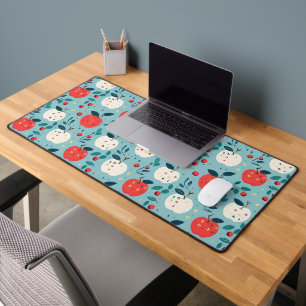 Back to school red and white apples pattern desk mat