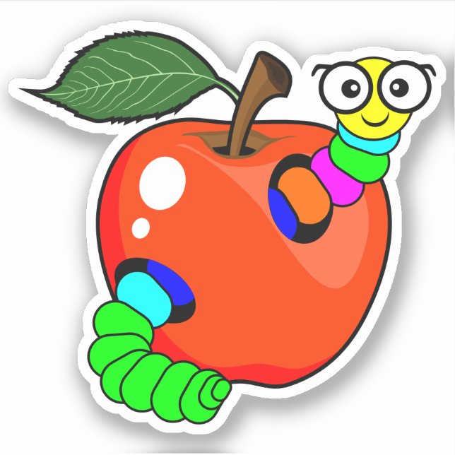 Back to school red apple with worm - Custom-Cut (Front)
