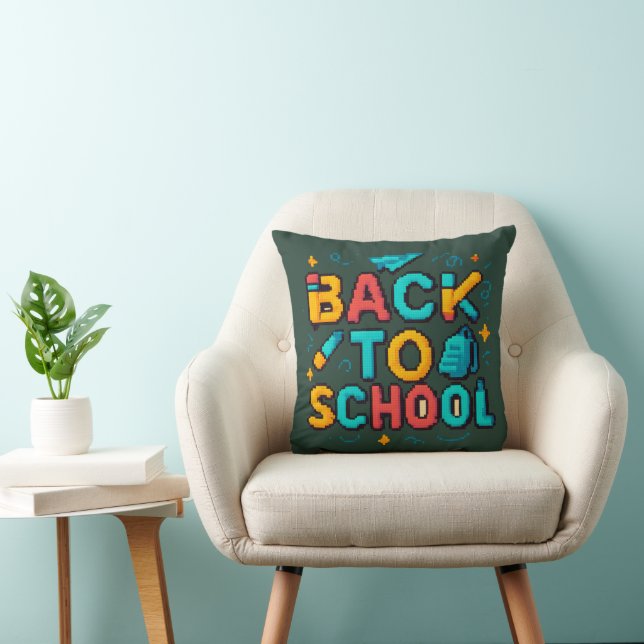 Back to School Retro 8-Bit Gamer Typography Design Cushion (Chair)