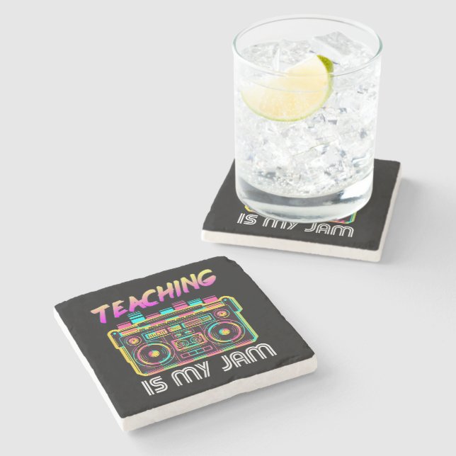 Back to School Retro Teaching is My Jam 80s Stone Coaster (Side)