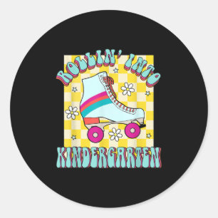 Back To School Rolling Into The Kindergarten Groov Classic Round Sticker