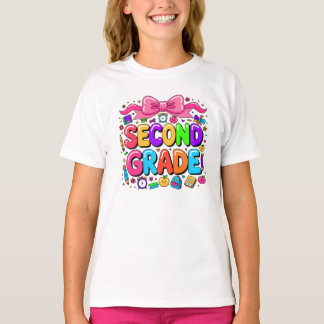 Back To School Second Grade Girls Bow Teacher Kids T-Shirt