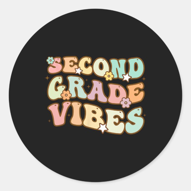 Back To School Second Grade Vibes Retro Teacher Wo Classic Round Sticker (Front)