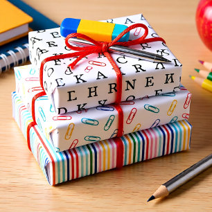 Back to school  set of 3 colour and b&w  wrapping paper sheet