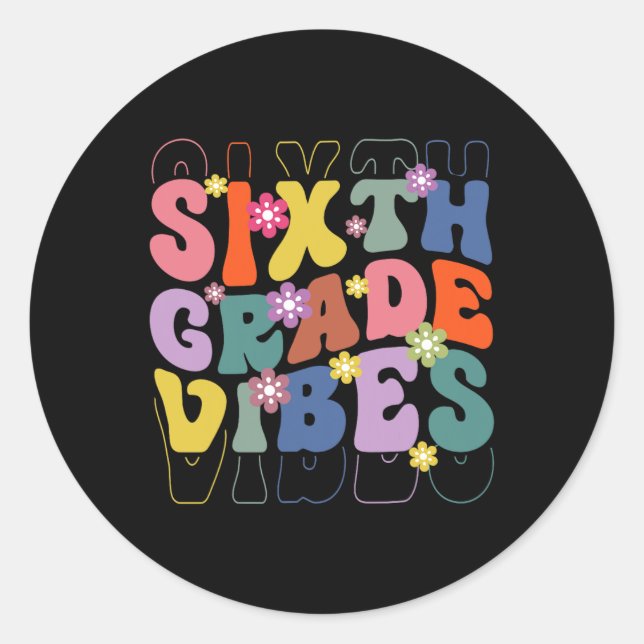 Back To School Sixth Grade Vibes Retro Teacher Wom Classic Round Sticker (Front)