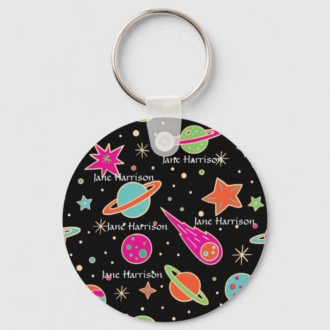 Back To School Space Rocket Pattern Name Key Ring (Front)