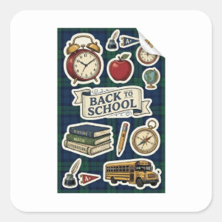 Back to School Sticker Sheet - Navy & Green Plaid