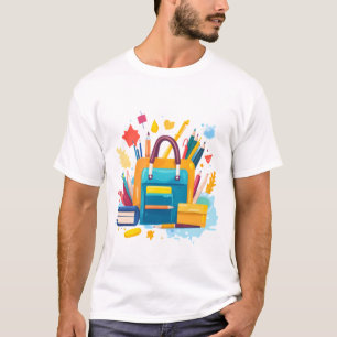 Back to School Supplies with Colorful Backpack Art T-Shirt