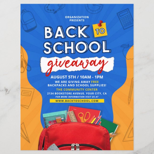 Back To School Supply & Backpack Giveaway Flyer (Front)