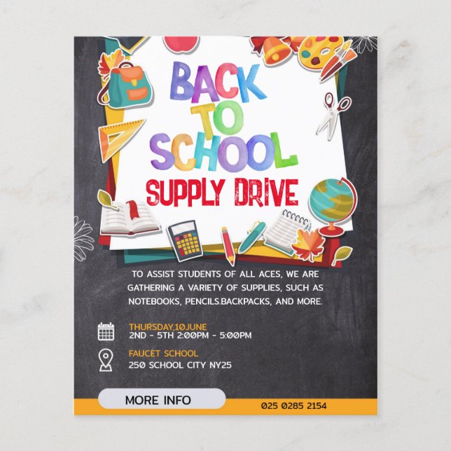 Back to School Supply Drive Fundraiser Flyer (Front)