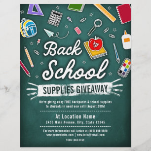 Back To School Supply Giveaway Green Chalkboard Flyer